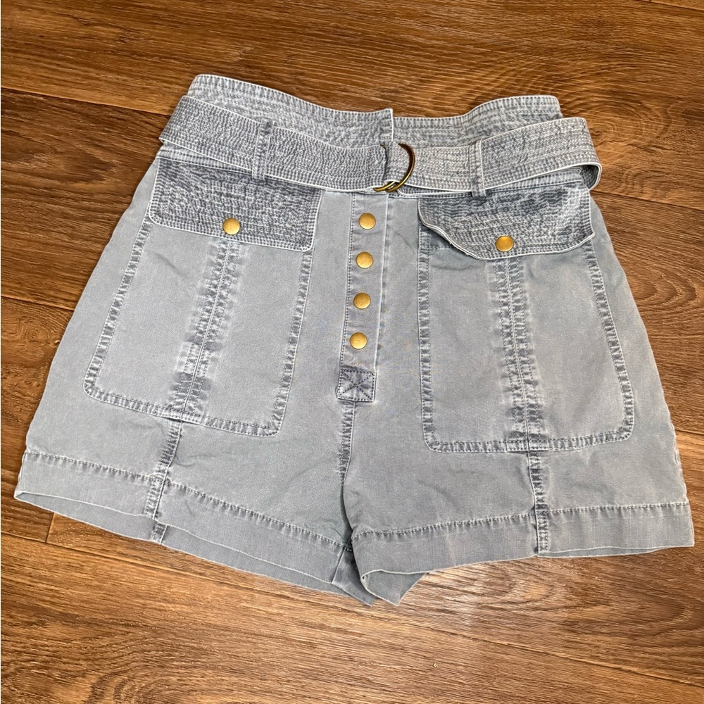 Ulla Johnson High-Waisted Gray Shorts with Gold Buttons